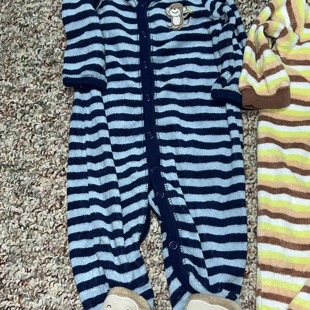 Boys 3 month pajamas, one piece Carter's Striped Footies - Navy and Yellow